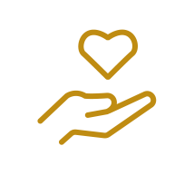 Care and comfort icon with a heart above an open hand.