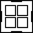 black and white line icon of a multi-core processor or chip featuring four internal