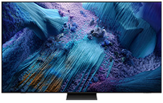 TV displaying blue and purple abstract art
