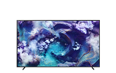 Modern TV displaying abstract blue and purple art