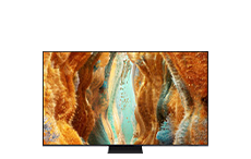 TV displaying orange and blue abstract art