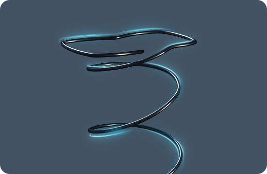 Glowing metallic support coil on a dark blue background