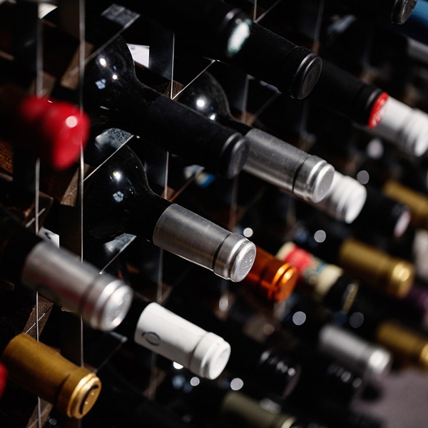 a wine bottles in a rack