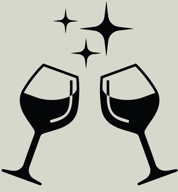 a black and white image of wine glasses